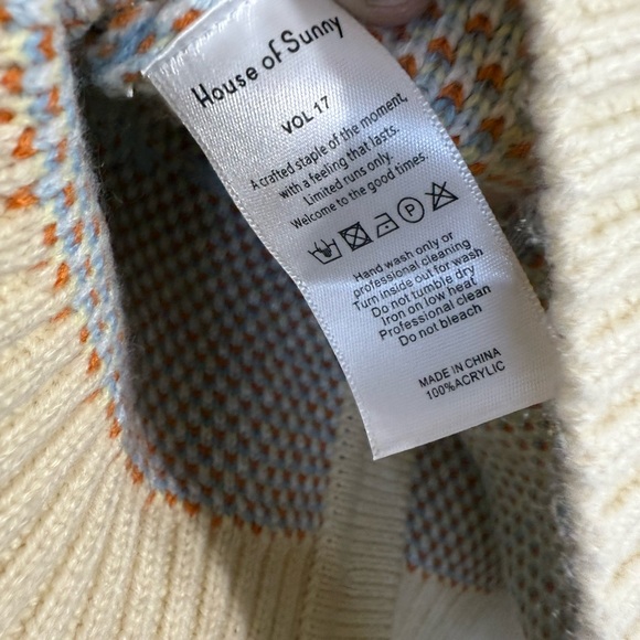 House of Sunny Souvenir Cardigan Sweater Ivory Blue Multi Size 4 - Picture 12 of 15